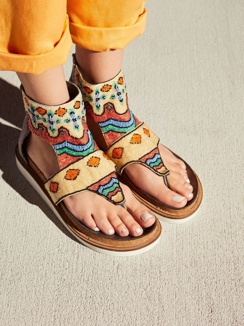 Free People Tahiti Beaded Sandals 41 Back Zip Up Shoes Boho Gypsy Festival US 11